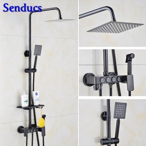 Senducs Black Bronze Shower Set Stainless Steel Square Shower Hot Sale Brass Bath Bidet Shower Faucet Black Shower Set