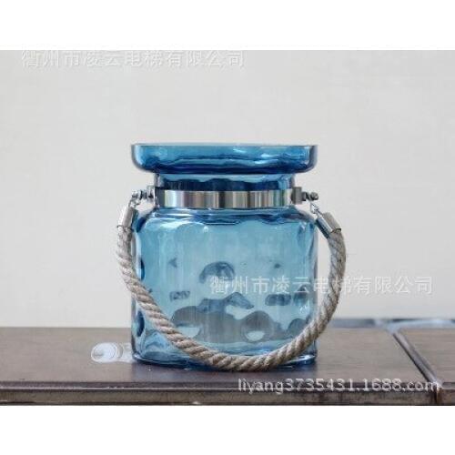 New transparent glass vase blue dot hemp denim simulation decorative metal flower vase