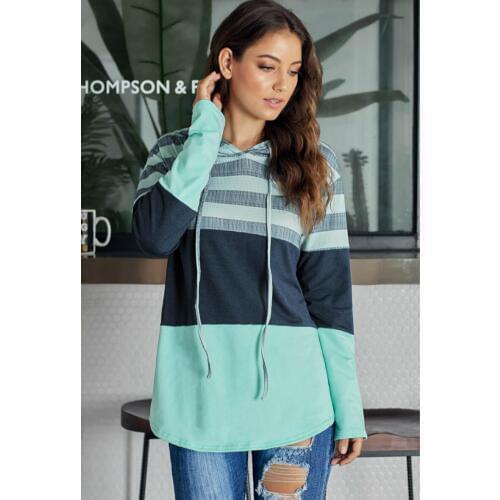 2019 autumn new womens loose casual comfortable home hooded head long sleeve stitching contrast color clothes women