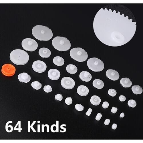 New 64 Kinds Plastic Gears Motor Plastic Shaft Single Double Layer Crown Worm Gears M0.5 for Robot DIY Assortment Tools Kit
