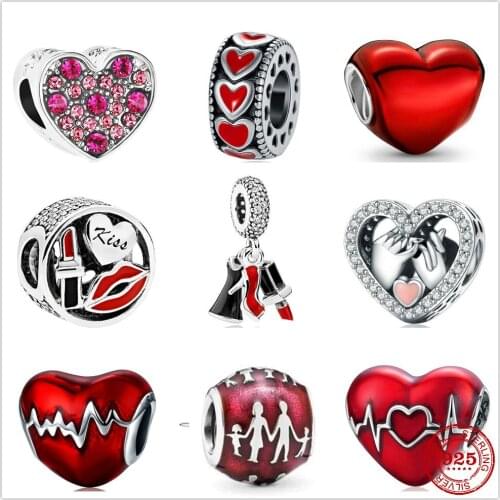 The new Silver Shiny Love cardiogram Fashion suit Fit Pandora Charm Silver 925 Original Bracelet DIY Jewelry For Women