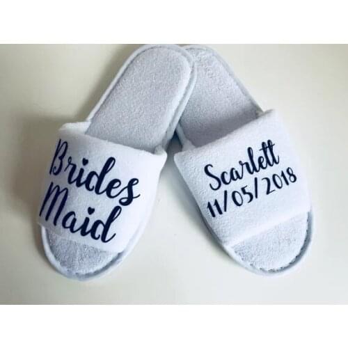 Personalize date name wedding bridesmaid bride spa soft open toe slippers flower girl Bachelorette party favors gifts