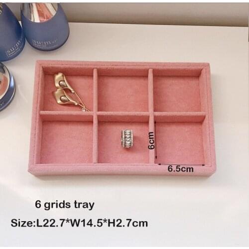 High Level 22.7*14.5cm 6/12 Grids Black PU Leather Gray Ice Velvet Jewelry Tray Earrings Ring Necklace Pendants Storage Tray