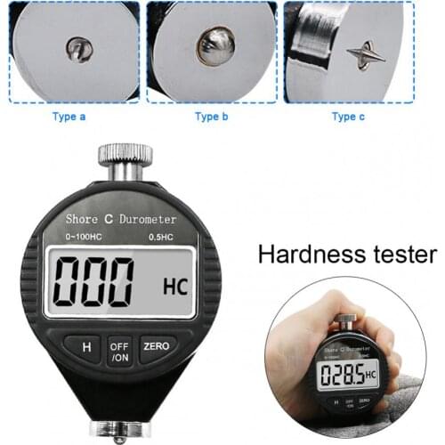 Shore A / CD Hardness Tester Tire Plastic Silicone Rubber Test Tool Digital Durometer LCD Display 0-100HABC Digital Display