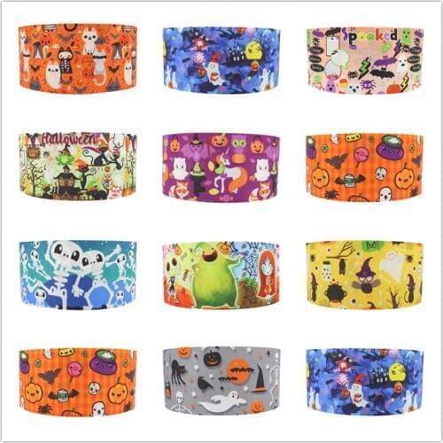 Q&N ribbon 16mm 22mm 25mm 38mm 50mm 75mm Halloween printed grosgrain ribbon webbing 50yards/roll for hair tie free shipping