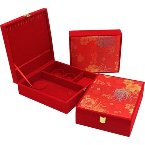 Luxury Red Velvet Jewelry Box Womens for Ring Bracelet Earrings Display Showcase
