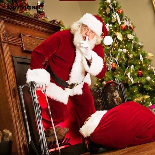 Christmas Santa Claus Costume Adult Men Velvet Cosplay Santa Claus Clothes Men Fancy Dress Christmas Party Props Costume
