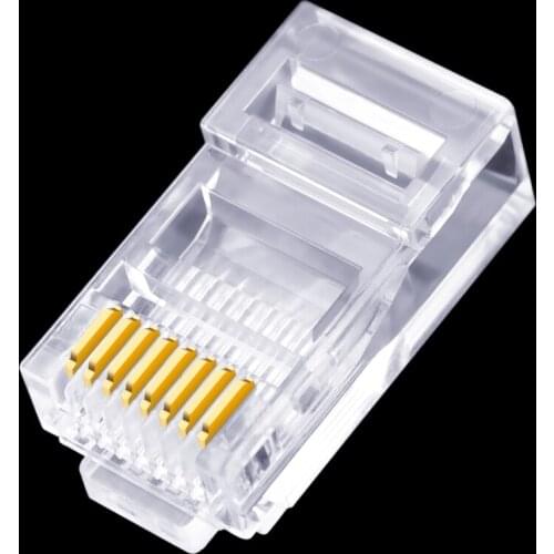 Pass Through Ethernet Connectors Cat5e RJ45 8P8C 50u Gold-plated Modular Perforated Network Plug Cable Connector RJ-45 30pcs