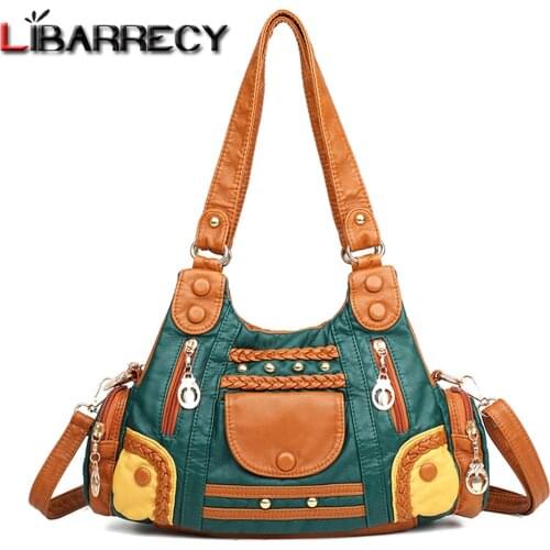 Panelled Designer Ladies Shoulder Bag High Quality Soft Leather Leather Womens Handbag Rivet Button Design Women Messenger Bags