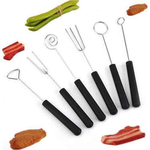 BBQ Skewers Barbecue Meat Prod Plastic Handle Forks Short Grill Sticks Multiple Outdoor Camping Stainless Steel Tools 6pcs/set