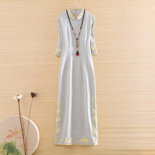 High-end Spring And Summer Women Cheongsam Dress Retro Elegant Embroidery Plus Size Slim Lady A-line Party Qiapao Dress S-XXXL
