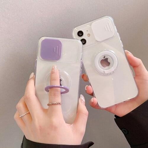 Camera Lens Protection Phone Case For iPhone 12 Mini 11 Pro Max XR XS Max X 7 8 Plus SE 2 Fashion Ring Holder Clear Phone Case