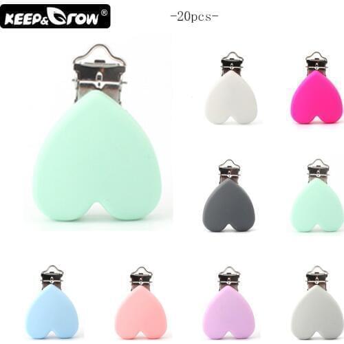 Keep&Grow 20Pcs Heart Shaped Silicone Pacifier Clip BPA Free Baby Teether Non-toxic Holders DIY Nipple Clasps Toys Accessories