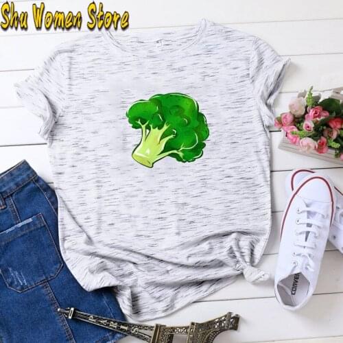 Womens T-shirt Funny Broccoli Tee Shirt Women Summer Vegetables Plus Size Basic Tops Multicolor Harajuku Vegan Print t shirt