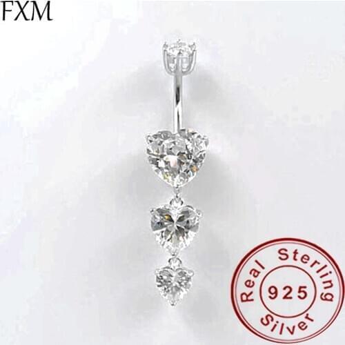 Crystal heart belly button ring navel body piercing jewelry 925 silver for women anti-allergy