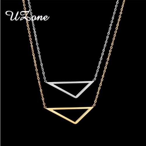 UZone Simple Hollow Triangle Pendant Necklace Stainless Steel Geometric Necklace For Women BFF Gift Collar Colar