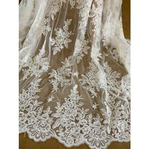 1 yard Off White Alencon Lace Fabric With Retro Floral Cord Lace Fabric Bridal Lace Fabric by the yard