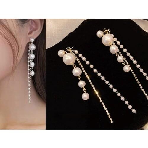 Imitation Pearls Trendy Water Drop Women Dangle Earrings Long Pearl Jewelry Women Korean Tassel Simple Elegant Earrings