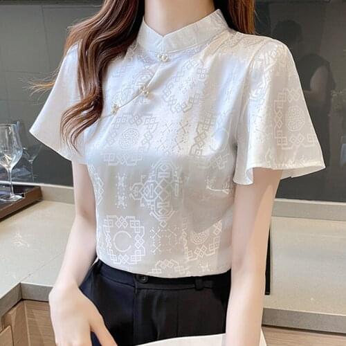2021 chinese traditional top qipao shirt woman cheongsam style shirt chinese blouse mandarin collar exquiste clothing for women