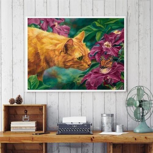 DIY 5D Diamond Painting Animal Cat and Butterfly Cross Stitch 2019 Diamond Embroidery Needlework Patterns Rhinestone Home Decor