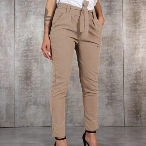 Fashion Wild High Waist Slim Fit Pencil Pants Summer Autumn Women Casual Trousers Solid Color Pockets Belt Skinny Pant