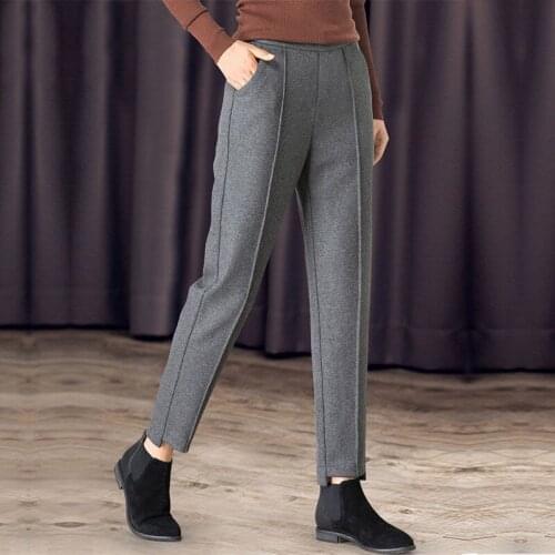 2021 Fashion Harem Suit Pant Women Wool Pants High Waist Casual Office Lady Pants Ankle Length Loose Female Gray Black Trousers