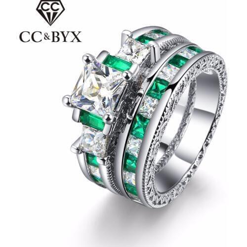 CC Jewelry Fashion Jewelry Rings For Women Luxury Double White Gold-Color Bride Wedding Party Gift Engagement Ring Anillo CC1195