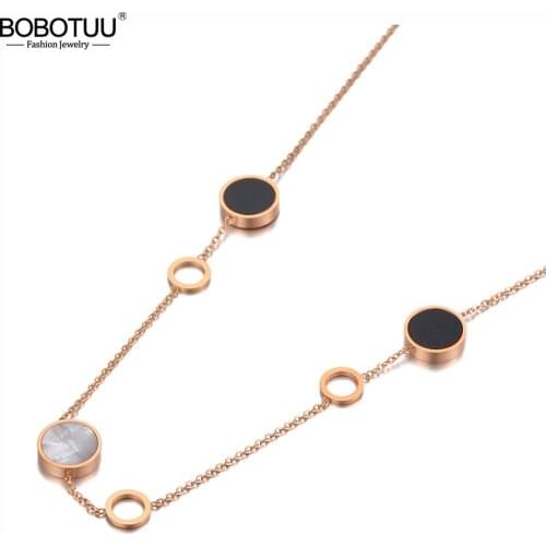 BOBOTUU Goth Stainless Steel 6Pcs Geometric Disc Charm Pendant Necklaces Acrylic & Shell Bohemia Necklace For Women BN20087