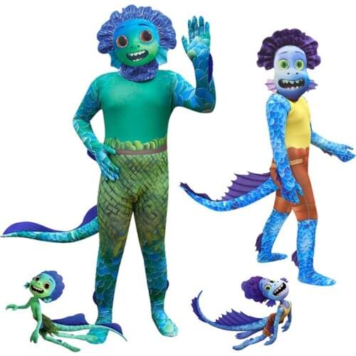 Alberto Sea Monster Cosplay Childrens Halloween Costume for Kids Fish monster boys Super hero Clothing Sets fancy Luca jumpsuit