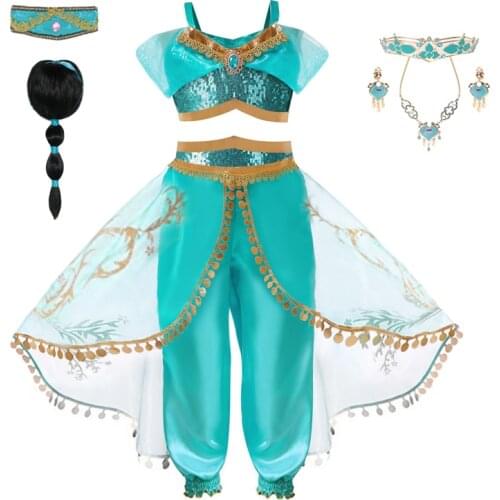 Girls Arabian Princess Costume Jasmine Dress for Kids Carnival Children Aladdin Lamp Fancy Outfit Girl Birthday Party Dress Up