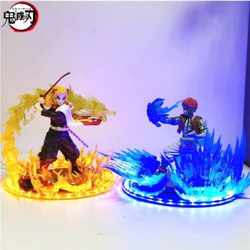 Demon Slayer Rengoku Kyoujurou vs Akaza Led PVC Action Figure Toy 170mm Anime Kimetsu no Yaiba Figurine Toys