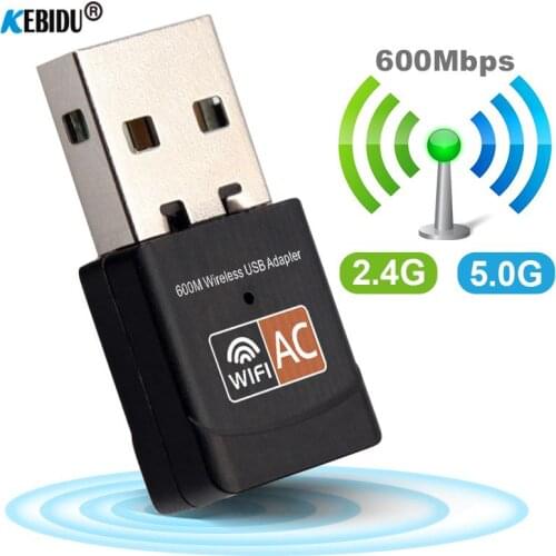 Kebidu 600Mbps Wireless Mini USB Dual Band Network Card 2.4GHz 5GHz WiFi Adapter Antenna 802.11b/n/g/ac for PC for Windows