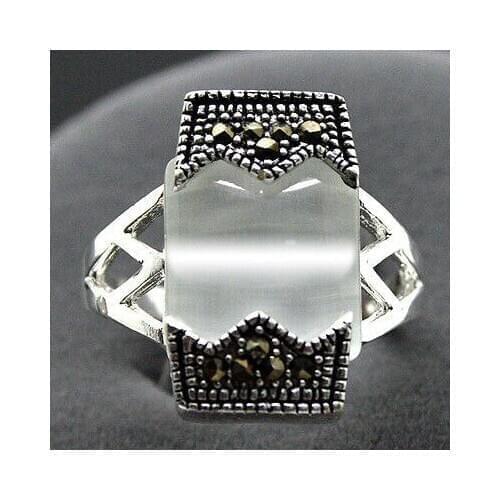 Wholesale good ladys valentise VINTAGE NATURAL 12*20mm WHITE OPAL 925 STERLING SILVER RING SIZE 7/8/9/10