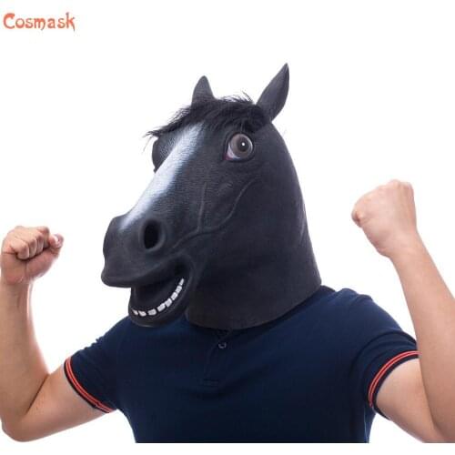 Cosmask Halloween Black Horse Mask Creepy Horse Head Mask Rubber Latex Animal Mask Novelty Halloween Costumes