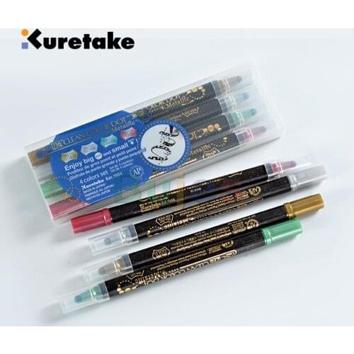 Kuretake TC-8100 Zig Clean Color DOT Metallic 4/6 Colors Set, 1.0mm fine tip on one end and a Flexible dot tip,Art supplies