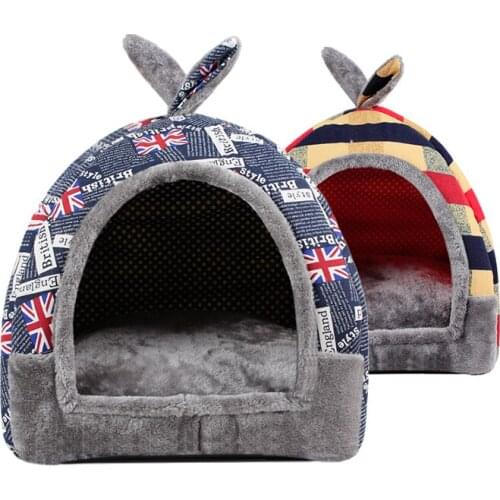 Hot Fleece Soft Pet Yurt Home Dog Bed Puppy Dog Kennel Pet Bed House For Dog Cat Small Animals Home Dog House With Mat Chihuahua