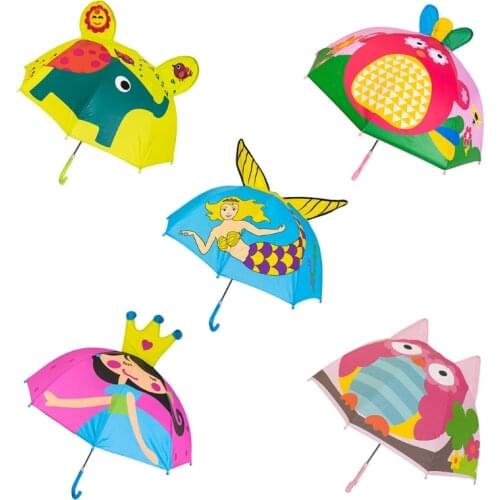 Cute Cartoon Children Umbrella Animation Creative Long-Handled 3D Ear Modeling Kids Umbrella For Boys Girls
