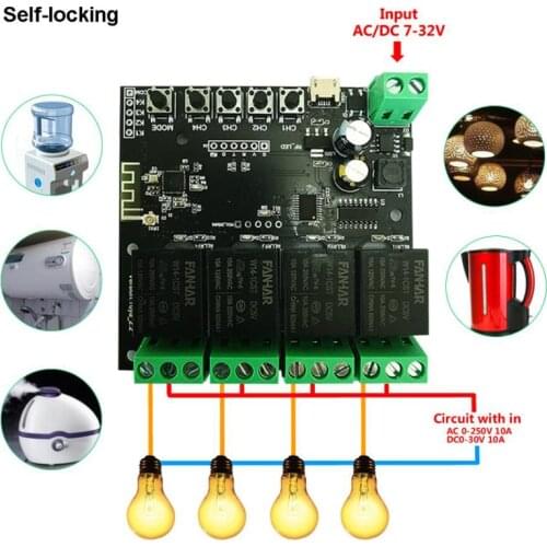 DIY 4CH WiFi Switch Tuya Module 4 Gang Relay Voice Control with Alexa Google Home for Curtain Light Door Motor