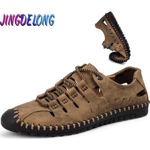 Mens Sandals Genuine Leather Summer Shoes Breathable Comfort Business Men Shoe Beach Casual Sandal Male Sandals Plus Size 38-48