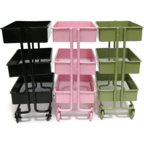 Mini Trolley Floor Storage Rack with Wheels Dollhouse Miniature Furniture Shelf Bookshelf Storage Display Rack Decorate Ju15 21