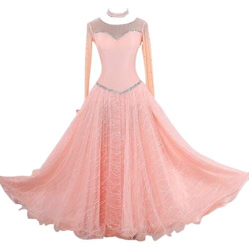 New long ballroom dance dress for dancing standard ballroom dress pink tango dance costumes waltz dresses for women ball gown