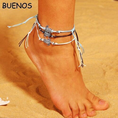 BUENOS Bohimian Sea Turtles Anklet Vintage ankle bracelets for Women Summer Beach BOHO Bracelet on Leg Chain Foot beach Jewelry