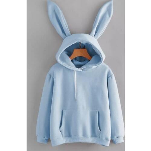 Solid Color Rabbit Long Ears Hoodie Women Long Sleeve Ladies Pullover Sweatshirt Fashion Clothes Kawaii Tops Blouse Dropshipping