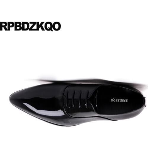 Formal British Style European Genuine Leather Men Black Patent Dress Shoes Italy Oxfords Italian Pointy Toe Real Pointed Wedding