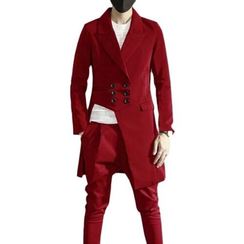 VEIAI Autumn Groom Wedding Party Tuxedos Custom Made Double Breasted Long Suits For Men Peaked Lapel Male Blazers With Pants