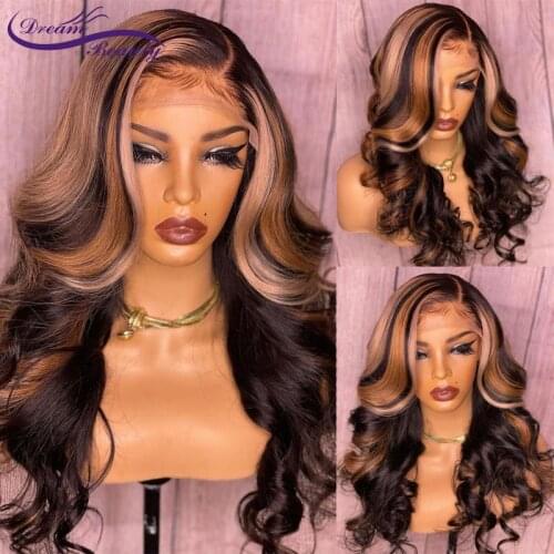 Highlight Blonde 13X4 Lace Front Wigs 180% Brazilian Remy Wavy Human Hair Wigs For Women PrePlucked Lace Frontal Wigs Dream Beau