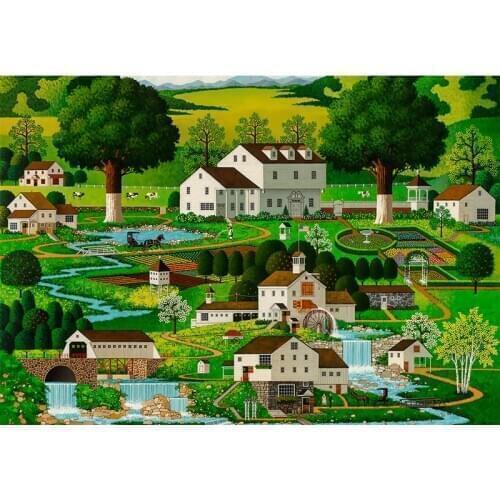 Adult puzzle 1000 pieces cartoon quiet town wooden childrens puzzle toys creative decompression fun gift
