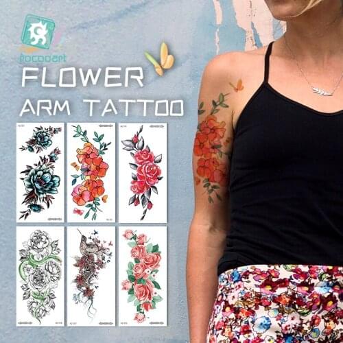 Purple Rose Jewelry Water Transfer Tattoo Stickers Women Body Chest Art Temporary Tattoo Girl Waist Bracelet Flash Tatoos Flower