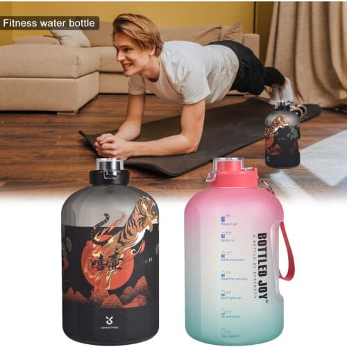 Plastic 1 Gallon L Capacity Water Jug Time Marker Leak-proof Water Bottle Transparent Pink Blue Gradient Outdoor Sports Bottle