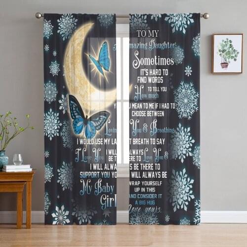 Butterfly Moon Snowflake Sheer Curtains for Living Room Bedroom Tulle Window Drapes for Kitchen Decoration